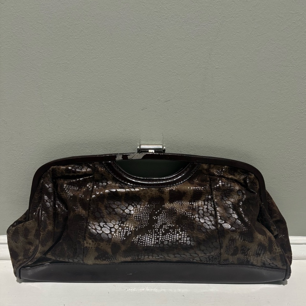 VTG Nicole Miller Dk Brown Faux Leather Clutch Purse - Picture 2 of 9